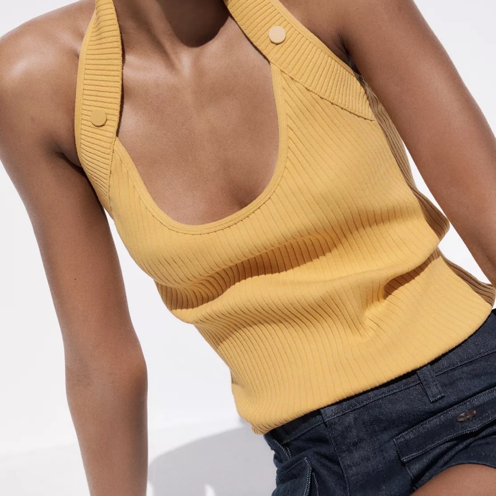 Zara Yellow Ribbed Halter Top